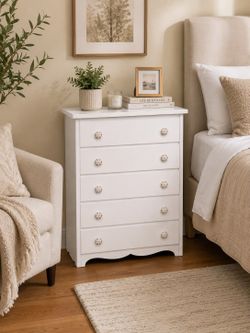 Beautiful White 5-Drawer Dresser Floral Knobs