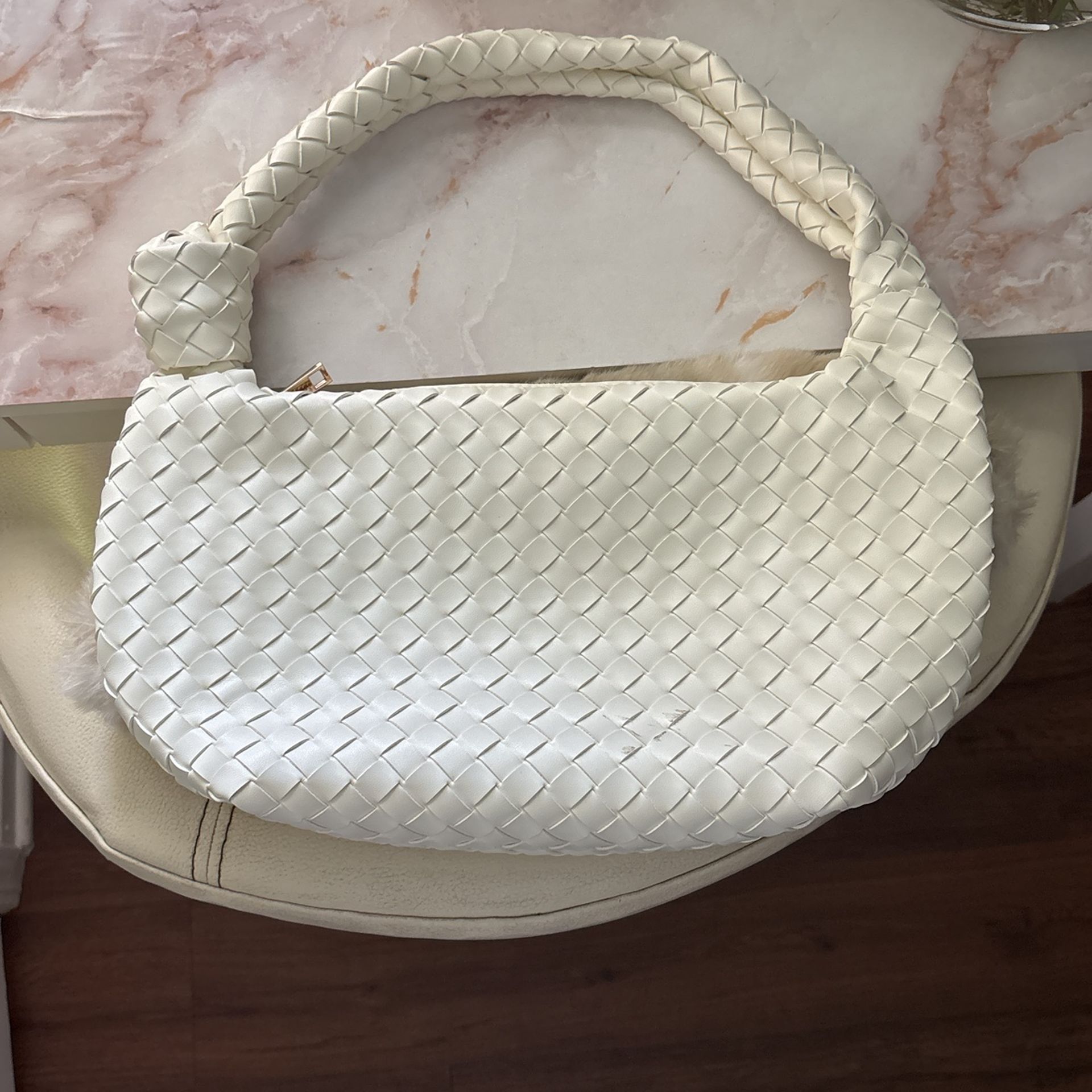 White Medium Woven Tote