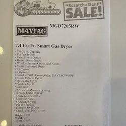Maytag 7.4 Cu. Ft. White Front Load Gas Dryer