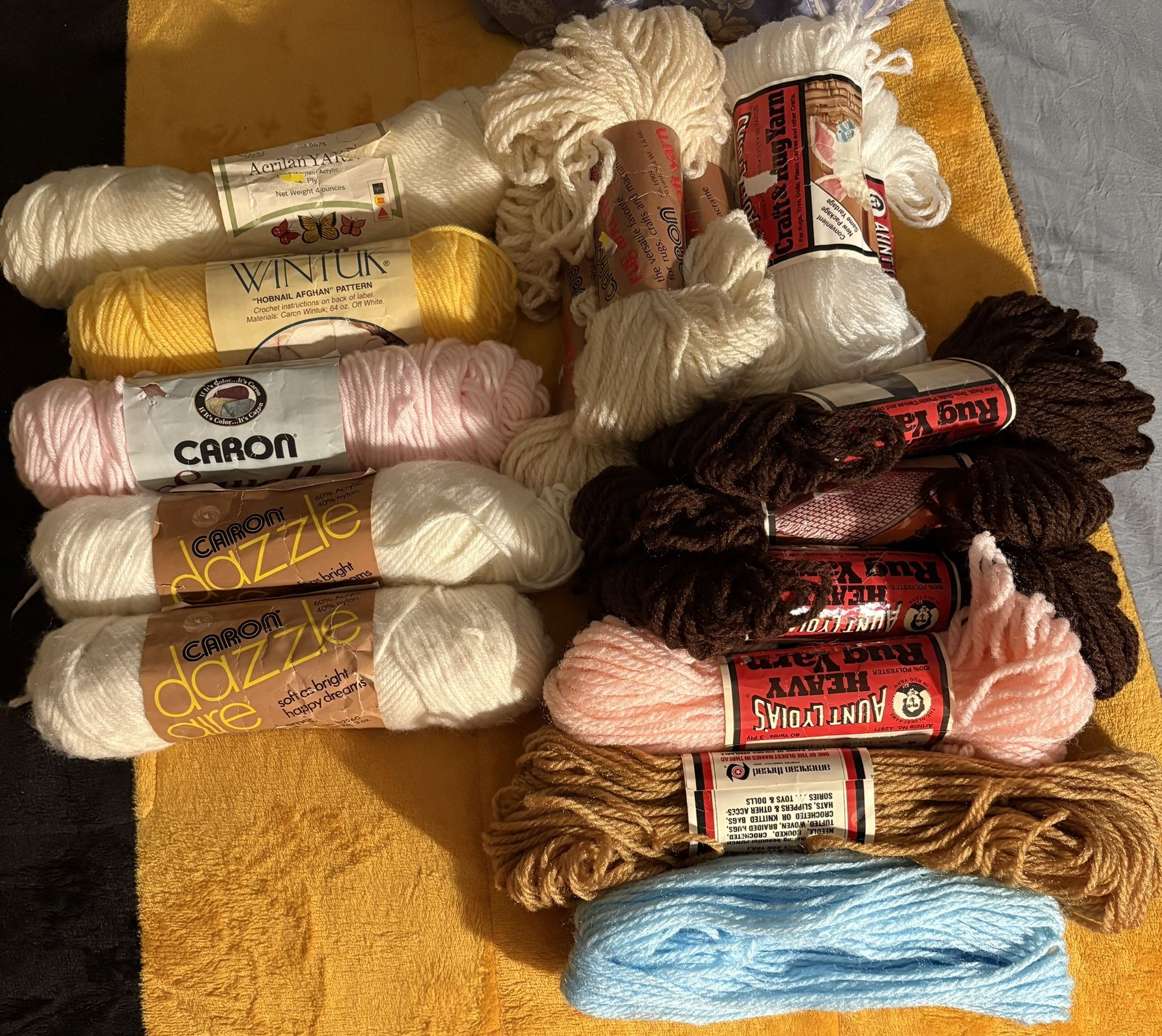 Aunt Lydias Heavy rug yarn and Caron Yarn And 3 Crochet Hooks