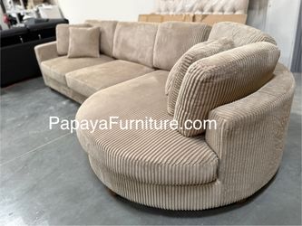 125” NEW Modern Sectional Sofa with Large Curved Chaise Lounge Set Tan Khaki Beige Ashley Style Designer Discount Furniture Warehouse BIG SALE Brown