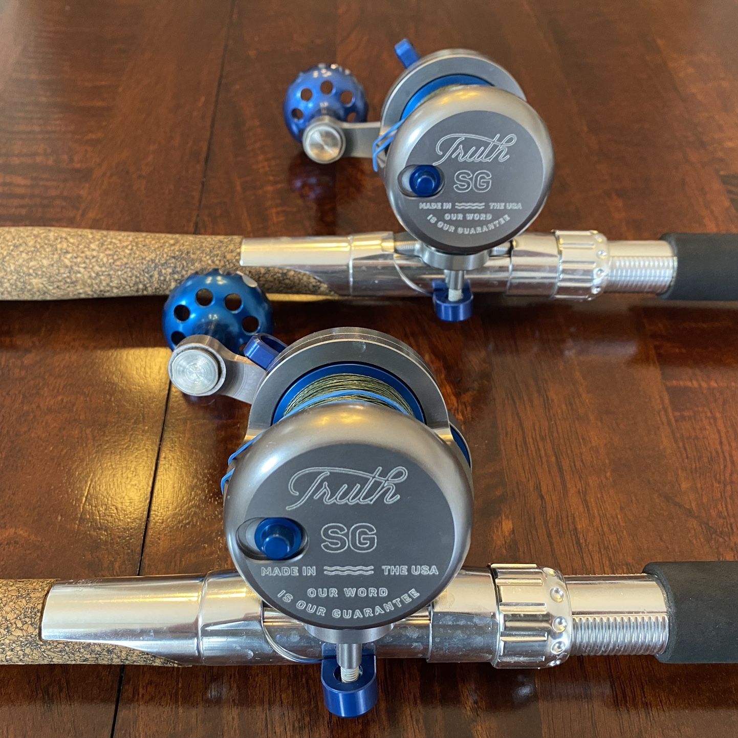Truth (Seigler) SG Lever Drag Fishing Reels - Blue/Silver for Sale