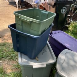 A Few Large Storage Bins, A Big One (38” Long X 18” Deep) 2 With The Covers Damage At The Corner, 2 With Out Tops ( NO SHIPPING)