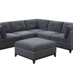 Brand New Super Grey Chenille Modular Sectional Sofa w Ottoman
