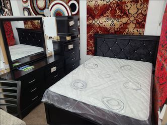 New in stock black queen size bedroom set all 5pcs special