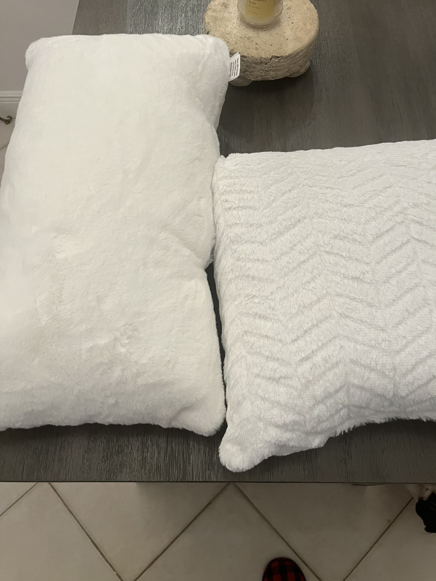 2  New Large Furry Throw Pillows
