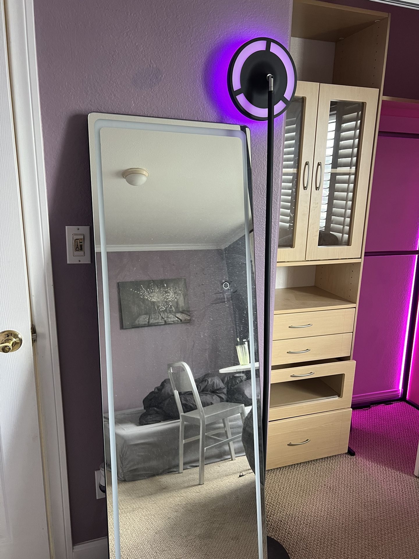Standing body mirror with LED lights