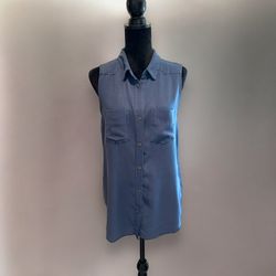 Rock & Republic M dusty blue button front sleeves high low tunic  stud accent