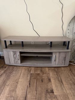 Gray Wood TV Stand with Storage