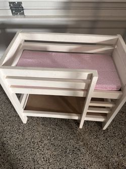 Custom-made doll bed for American girl size dolls.