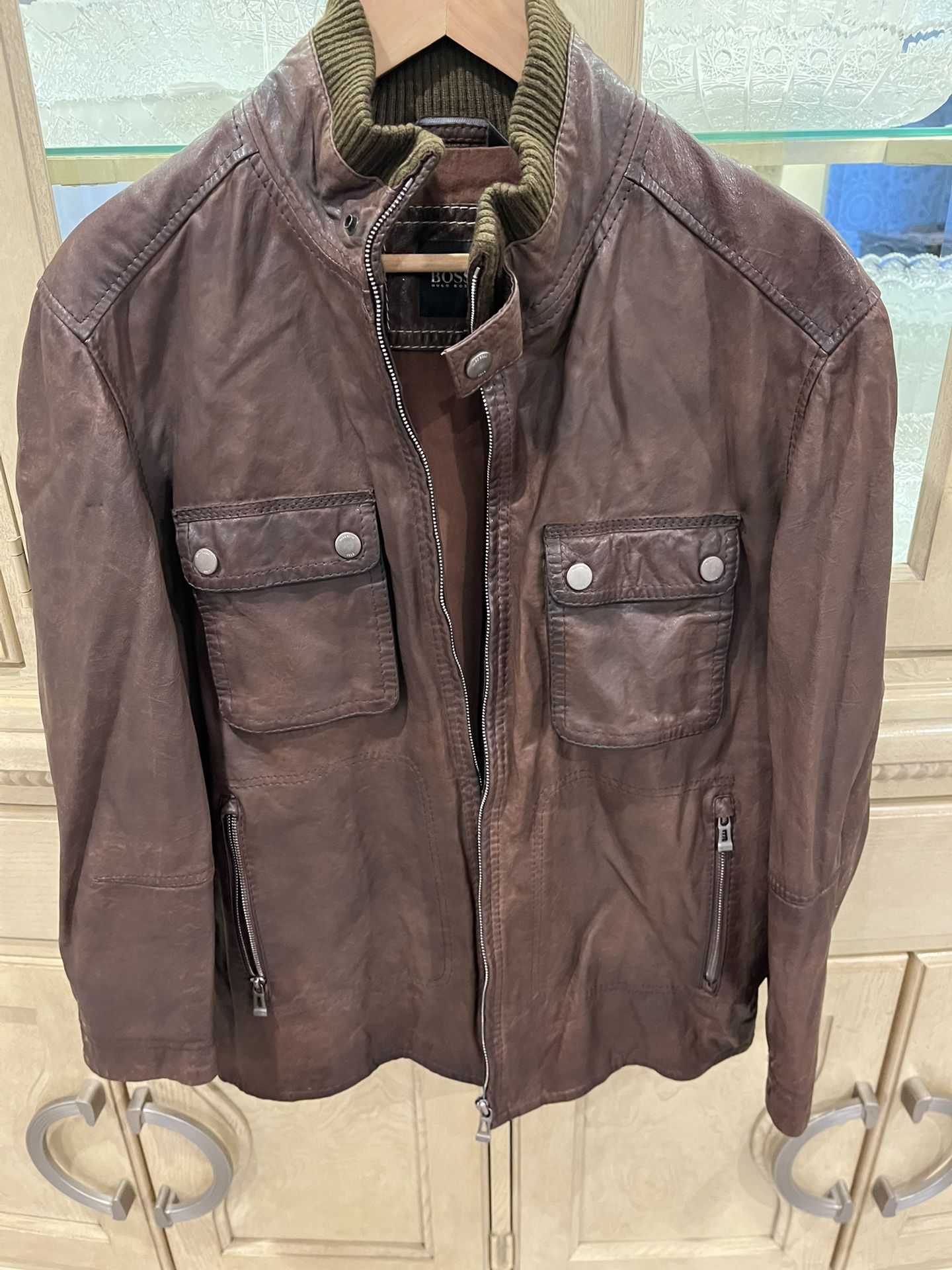 Brown Leather Hugo Boss Jacket $100