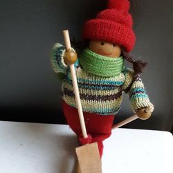 Vintage Wood and Fabric Christmas Ornament 