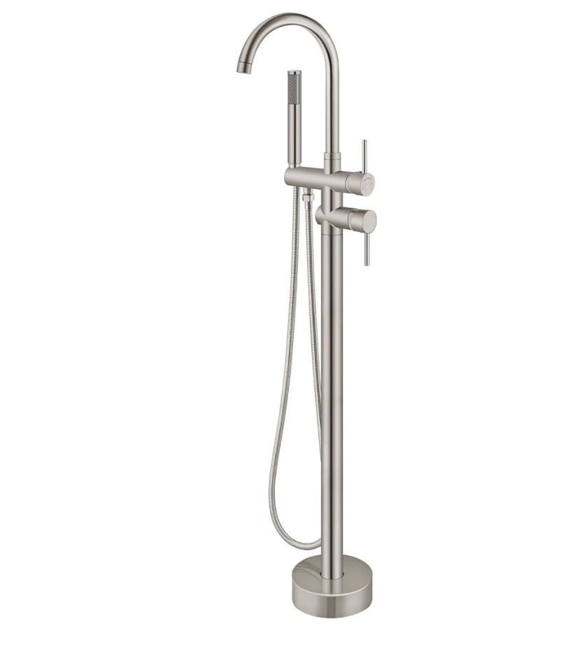 NEW! Aolemi Floor Mount Bathtub Faucet Freestanding Tub Filler Standing Faucet, Brushed Nickel