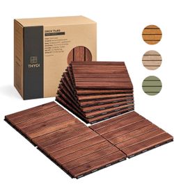Premium Deck Tiles, 10 Pcs Patio Flooring - Brown - Striped Pattern