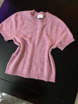  Light Material Pink Fuzzy Sleeve Ribbed Knit Vest / Shirt 