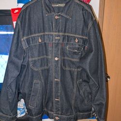 Y2K Vintage Size L IMPAQ Jeans Hip Hop Cotton Embroidered Logo Jean Jacket
