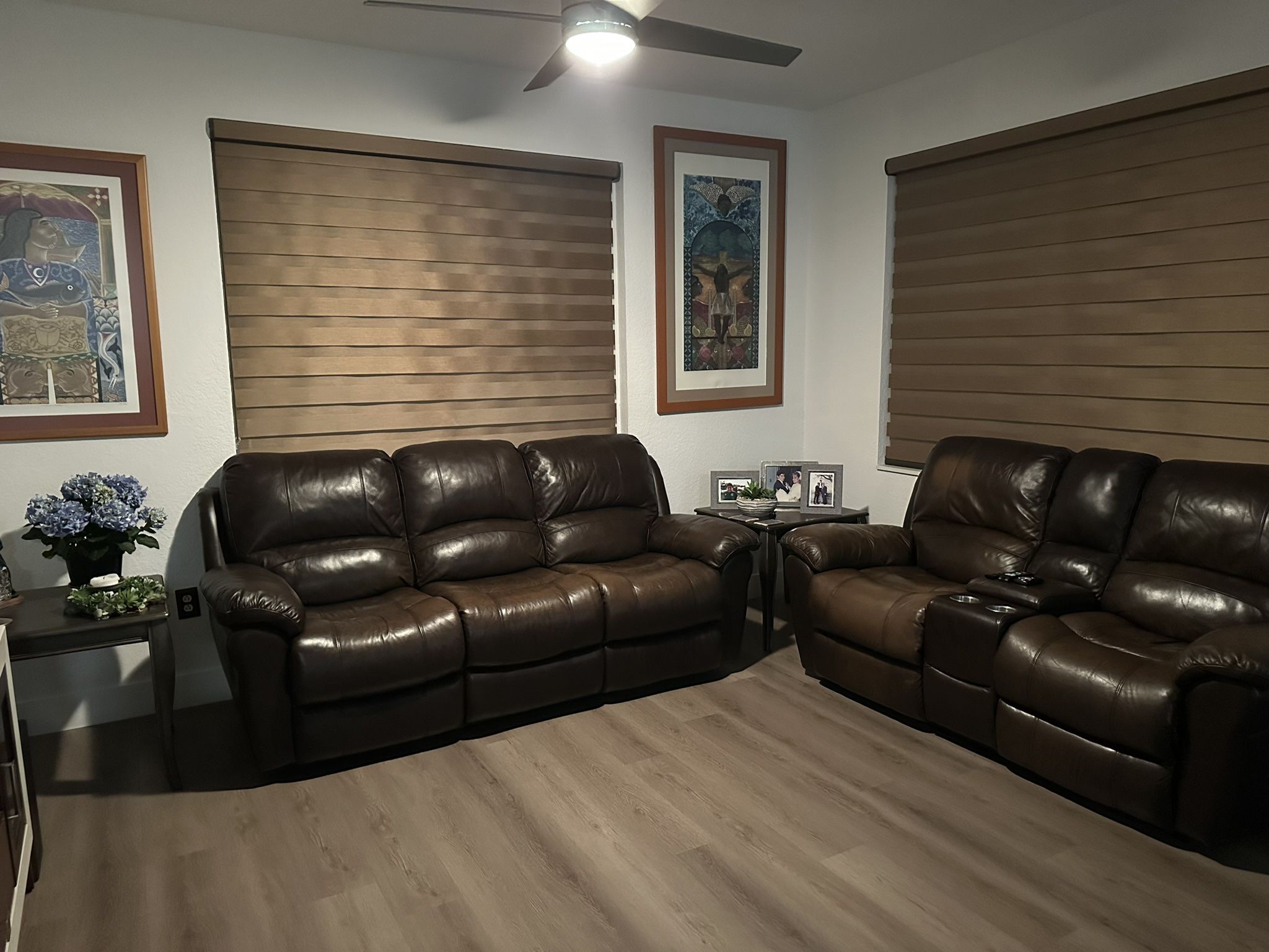 Leather sofa With Leather Love Seat Recliners And coffee Tables