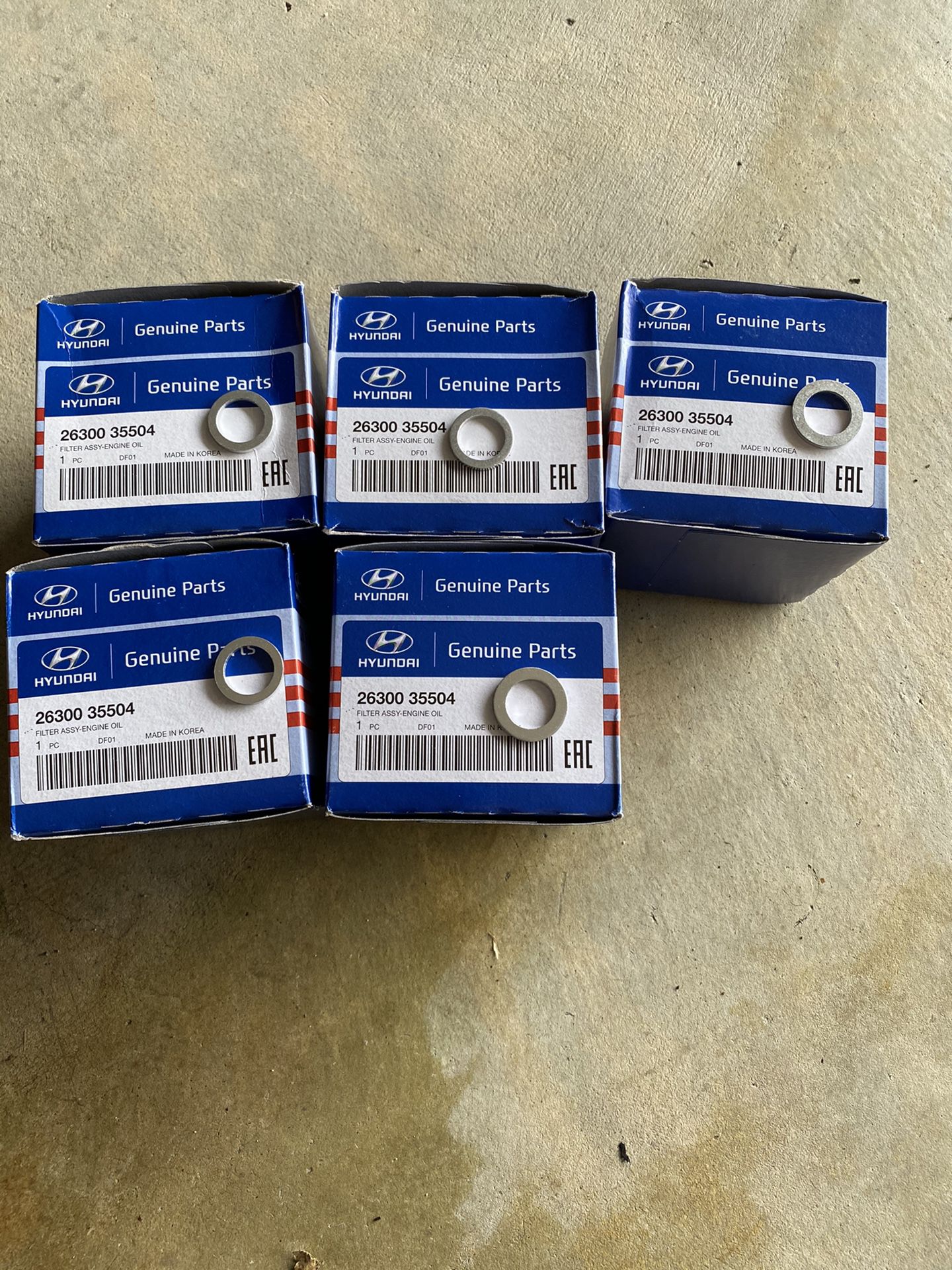 FS: (5) Brand New Hyundai OEM Oil Filter with Drain Plug Gaskets/Washers. Part #26300-35504