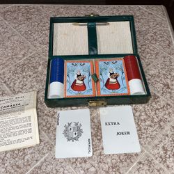 Old Canasta Playing Card Set With Chips & Leather Case