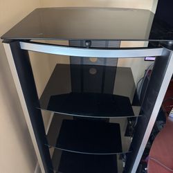 Entertainment Stand Piano Black 5 Glass Shelves