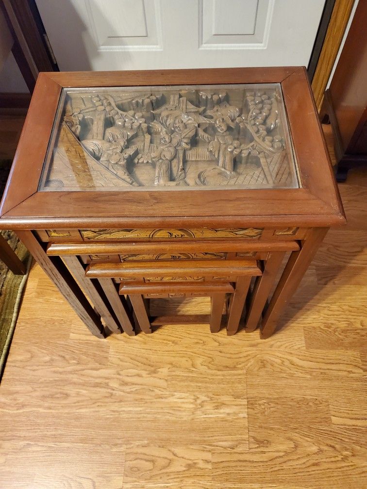 Antique Chinese Hand Carved Table Set