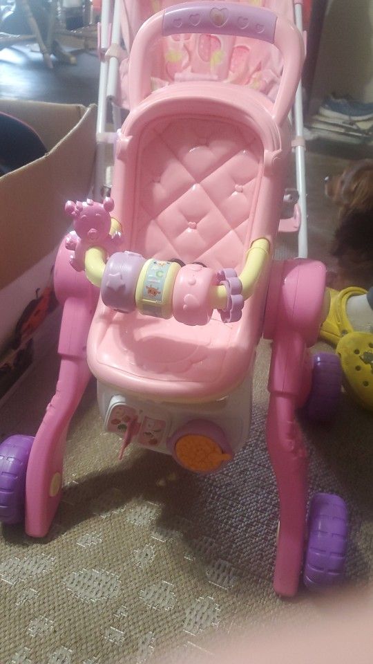 Girl Strawberry Stroller And Baby Doll Walker