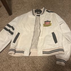 White Leather Varsity Jacket 