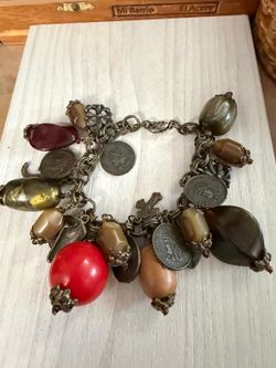 Pulsera color bronce piedras monedas joyería antigua