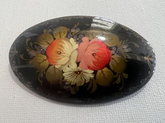 Vintage Russian hand-painted, signed lacquer brooch. $29.99 or best offer.