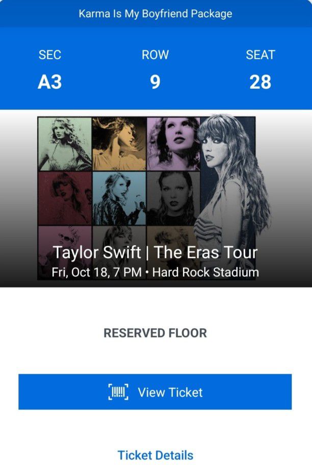 Taylor Swift VIP Concert Ticket Miami HardRock Stadium Oct 18th 7pm