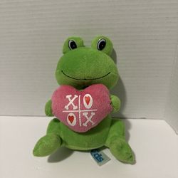 Kids of America Corp Frog Plush Stuffed Animal Holding XOXO Heart Pink Green 