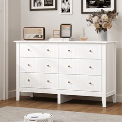  6 Drawer Double White Dresser for Bedroom, Modern Dresser Wood Storage Cabinet with Classic Handle for Living Room