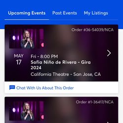 Vendo 2 Tickets para Sofía Niño de Rivera en San José, California Theater ,Viernes Mayo 17 8:00pm