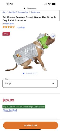 Oscar The Grouch Dog Costume - Large