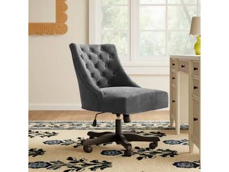 Safavieh Tufted Rolling Gray Velvet Swivel Desk Chair - $150