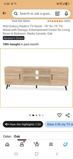 Mid Century Modern TV Stand, Oak, 70"- new still in box