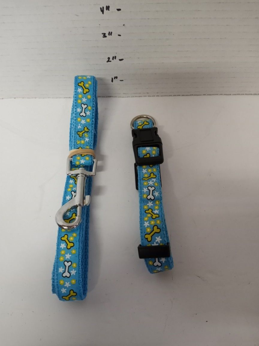 Dog collar and leash set blue yellow