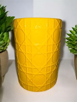 Canary Yellow Ceramic Stand With Lamp Cord Entry