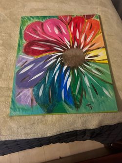 Original Acrylic Rainbow Flower Painting on Canvas
