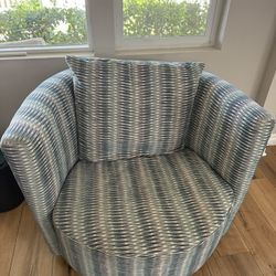 2 Modern Swivel Accent Chairs – Blue Pattern Upholstery
