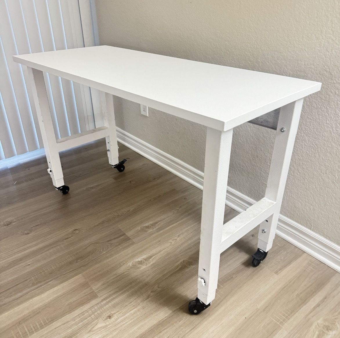 Solid Real Wood Heavy Rolling Desk, Metal Legs Work desk