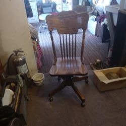 Press Back Oak Office Chair Very Good Cond