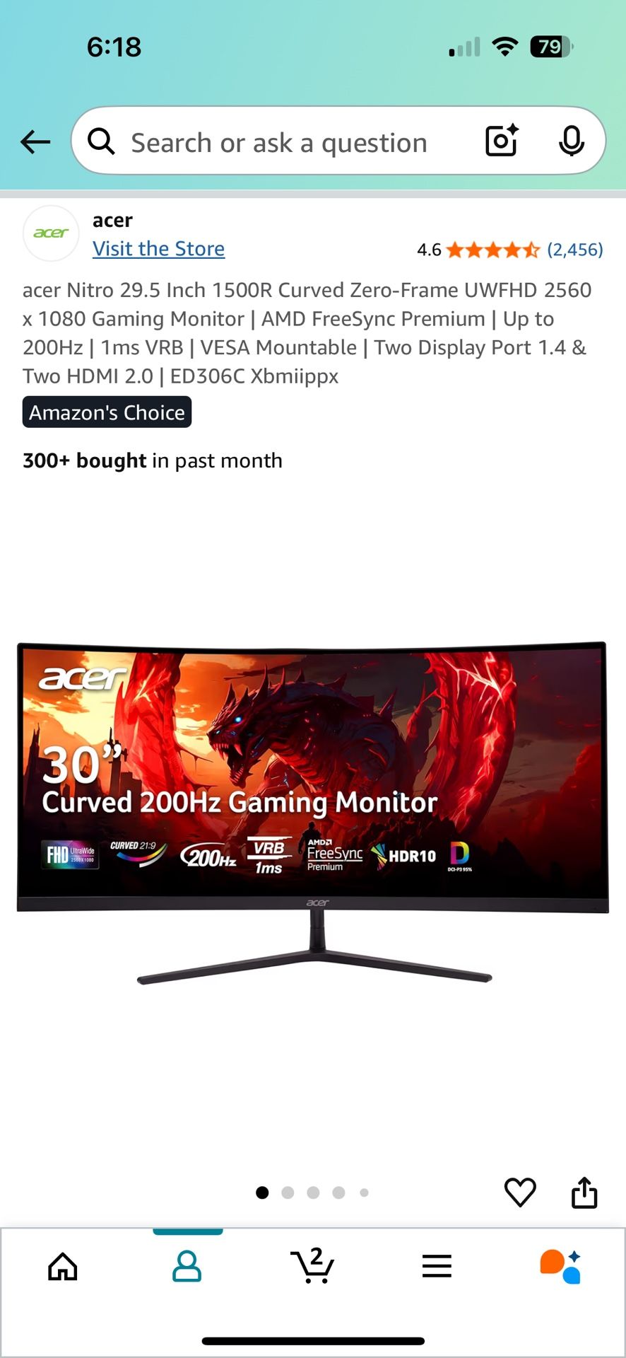 Ace Nitro 29.5” Curved Monitor 2560x1080 ED306X