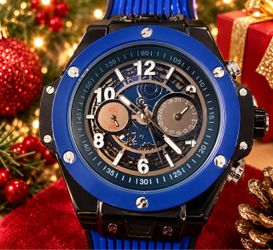 B1214 World Cup Black Case, Blue Bezel, Blue Dial, Blue Silicone Strap