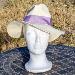 Bloomingdale's Aqua Italian Made Women’s Lilac White Paper Fedora OSFM Hat NWT