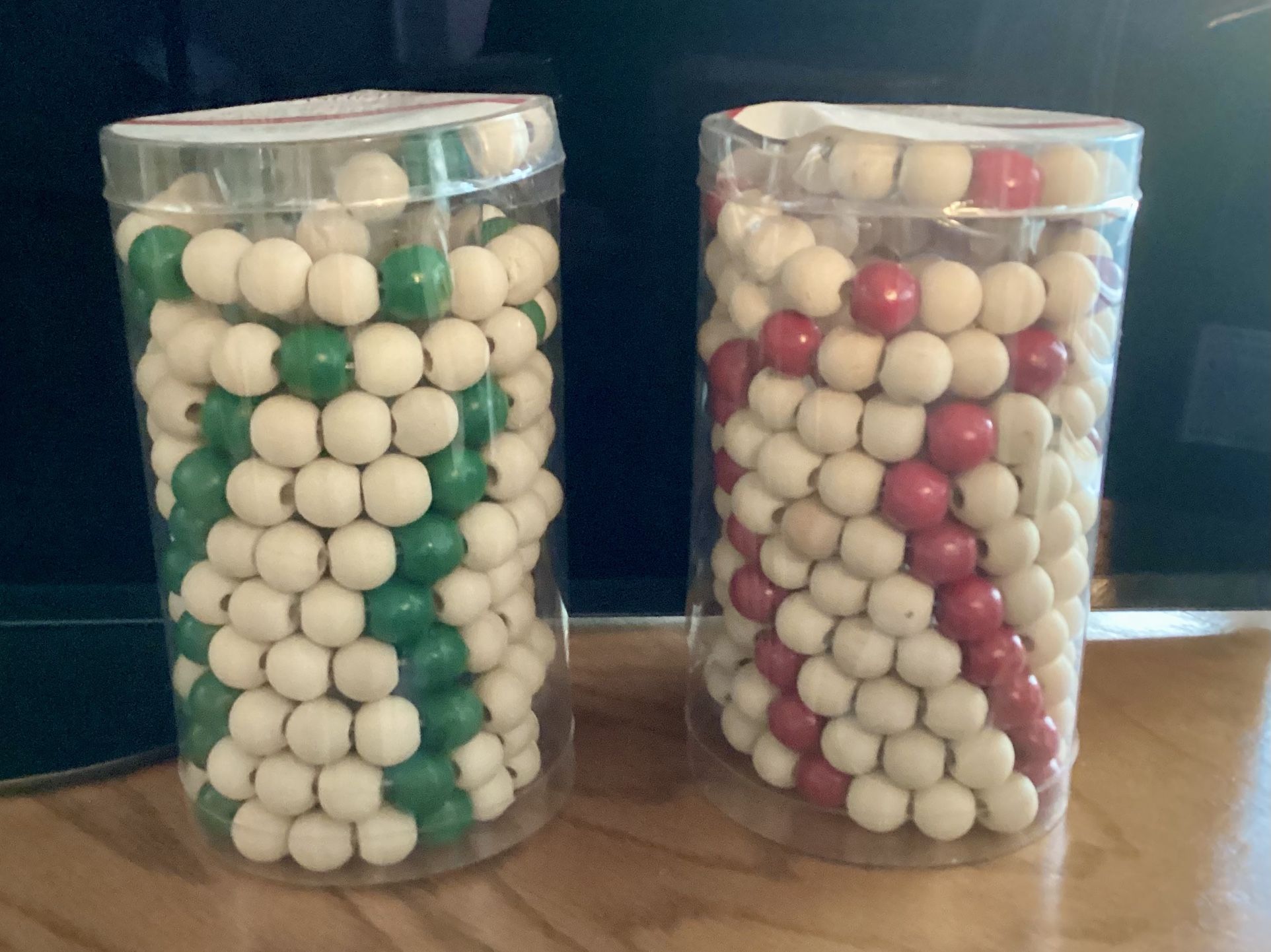 Set Of 4/2 Red & 2 Green/9 Ft/ Wooden Bead Garland/New