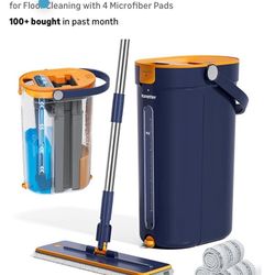 Mop and Bucket Set with Wringer, 3-Tank Flat Mop and Bucket