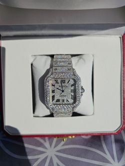 Luxury Cartier Santos Automatic Watch – Fully Iced Out