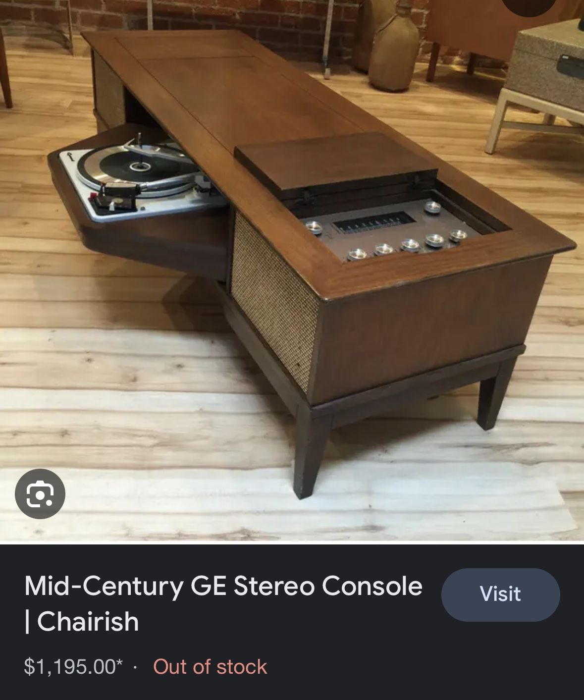 Mid-Century GE Stereo Console Very rare and unique stereo/record player coffee table by General Electric