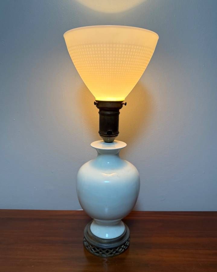 Vintage Milk Glass And Brass Table Lamp